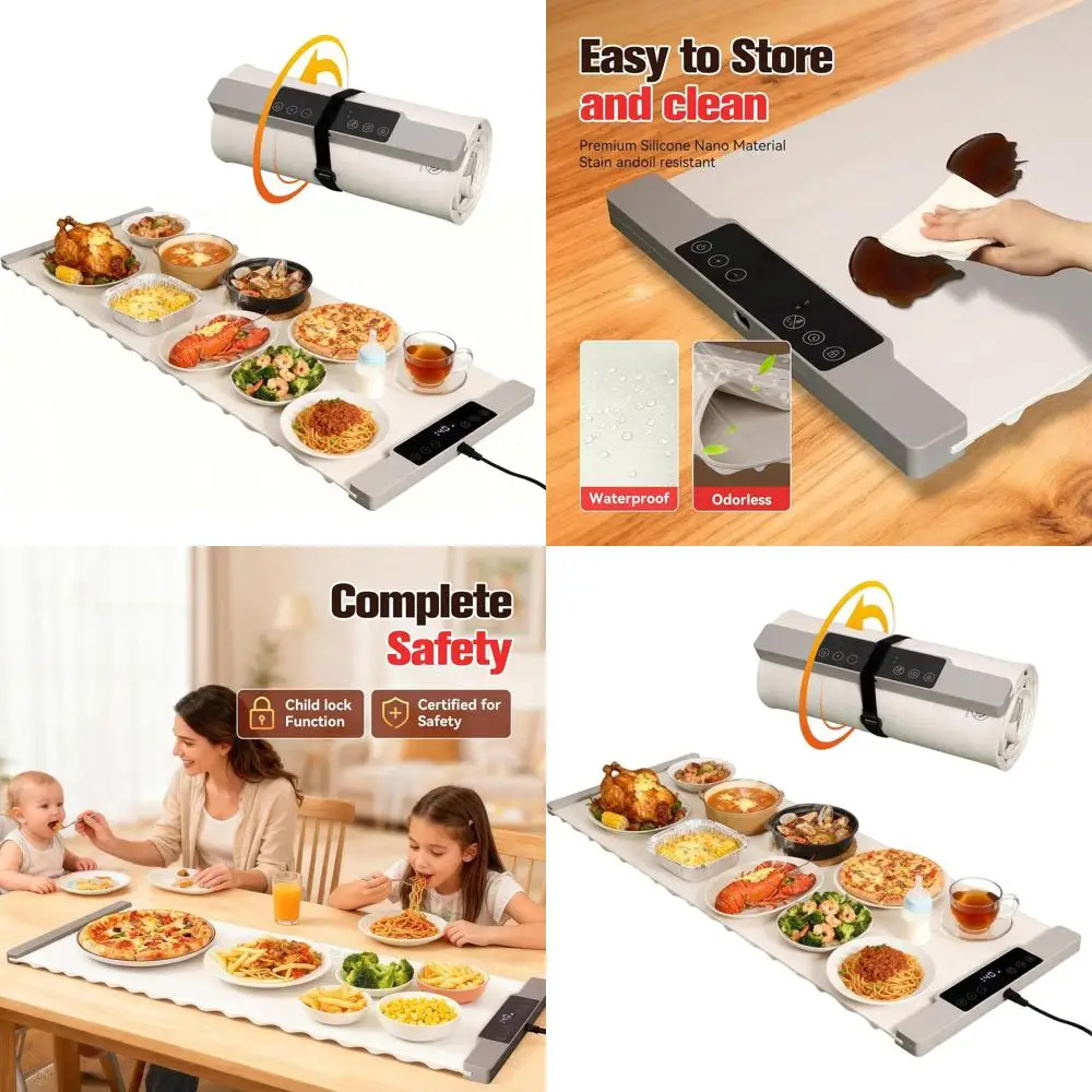 

Очень большой коврик для подогрева пищевых продуктов 35,4×13,4, 7 настроек температуры, таймер на 8 часов, 400 Вт, замок от детей, электрический поддон для подогрева буфетов и пар.