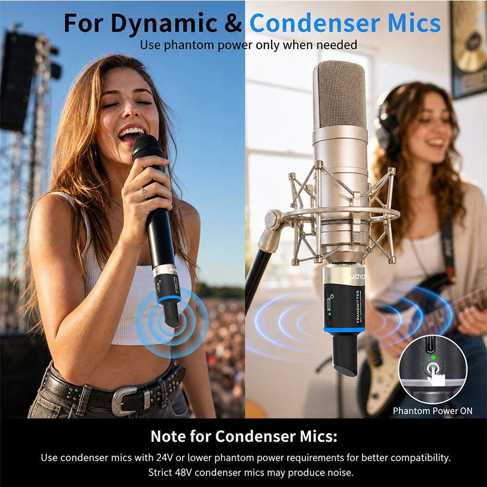 Picture 7: JOYO MW-1 5.8Ghz Wireless Mic System 4 Channels 5Ms Latency Plug and Play Wireless Microphone Receiver for XLR Dynamic Mics