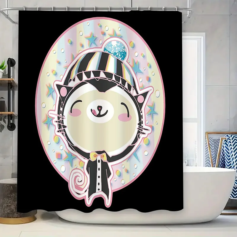

Cute Cat Circus Theme Shower Curtain Waterproof Bathroom Decor Vintage Pattern Washable Fabric Backdrop