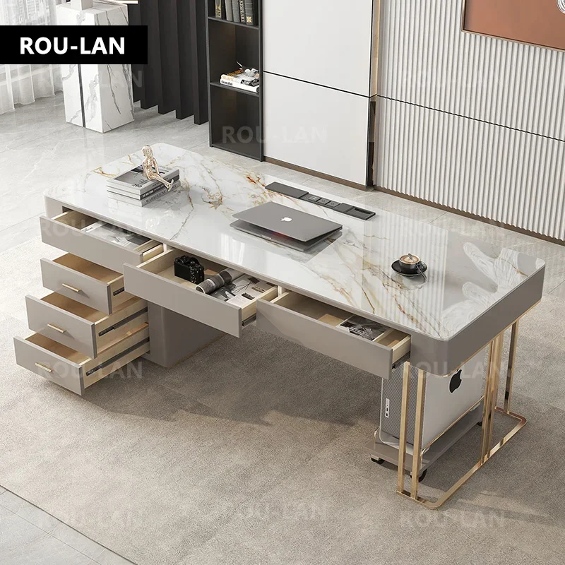 Rock Slab โต๊ะ Small Apartment Scandinavian Study Luxury Office Desk โต๊ะคอมพิวเตอร์ Modern Writing Desk Home