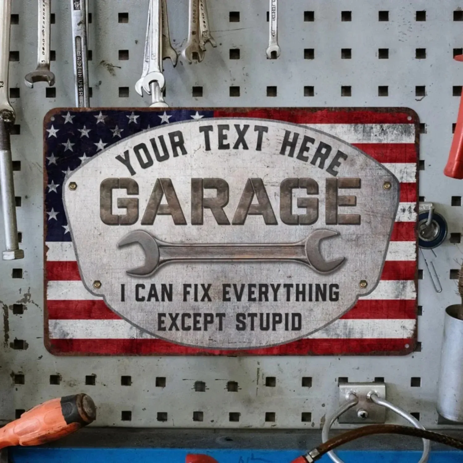 1pc Custom Personalized Vintage Garage Metal Sign Workshop Wall Decor Fathers Day Gift for Car Guy Dad Husband Decorative Only
