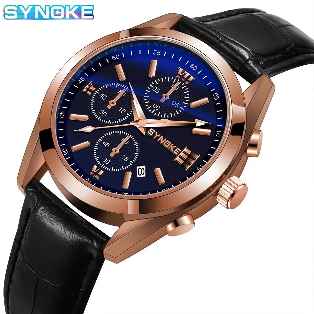 SYNOKE Fashion Business Men Leisure Non-Mechanical Belt Alloy Men Watch Night Glow Waterproof Calendar Quartz Watch