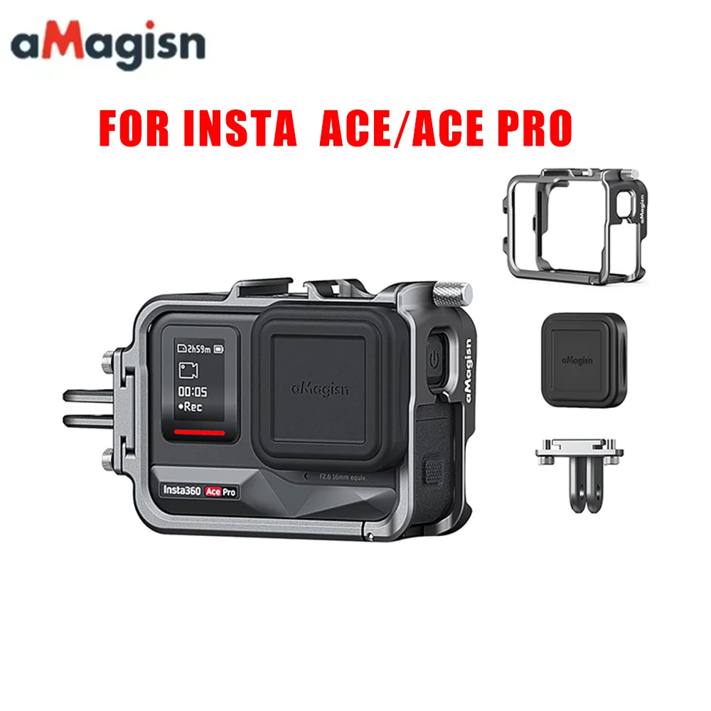 

aMagisn 360 Ace Series Aluminum Frame Cage with Lens Silicone Case for Insta360 Ace/Ace Pro,Metal Protective Durable Housing Cas