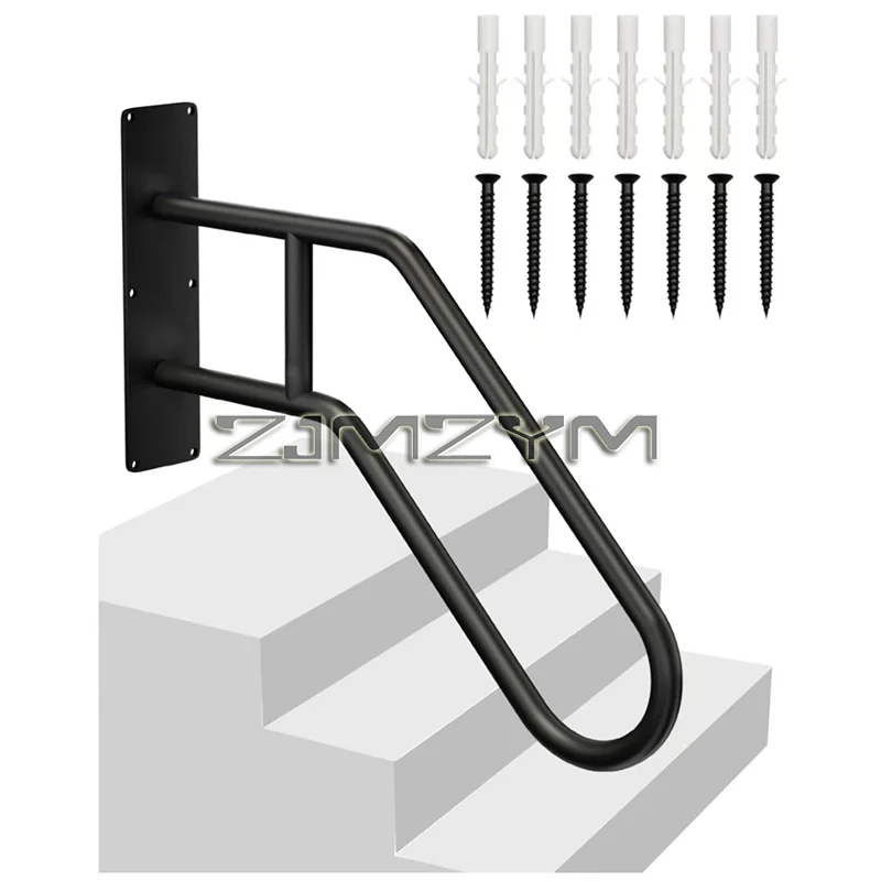 Черный U-образный металлический поручень для уличных ступеней
