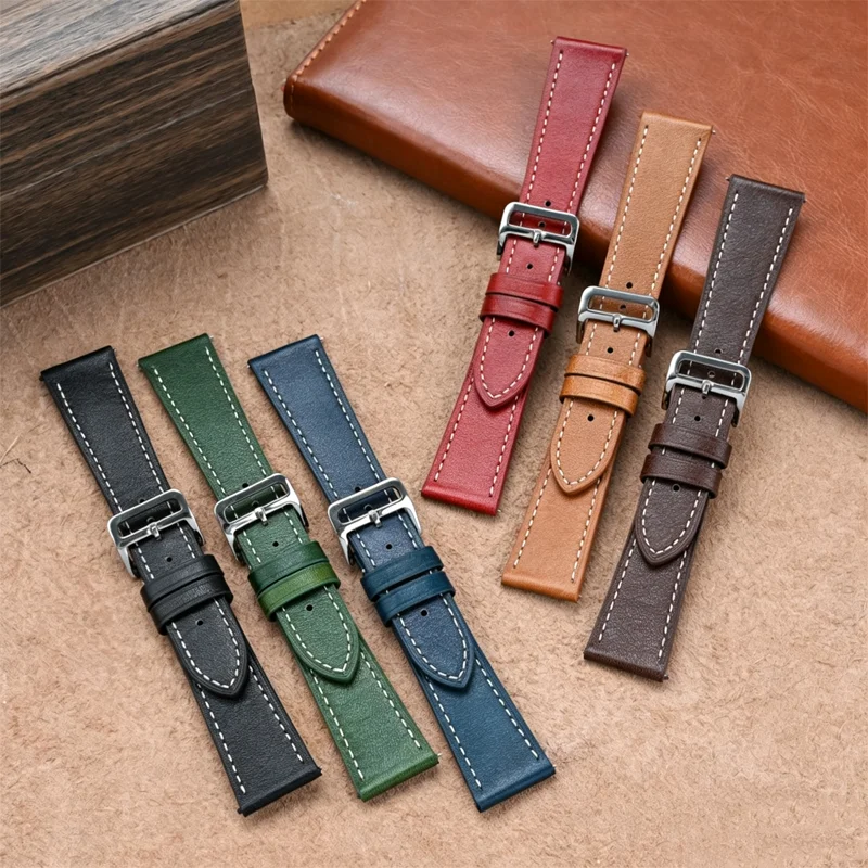 Oil Wax Gradient Retro Calfskin Leather Watch Strap Fit SEIKO OMG Universal Watch Band Quick Release Belt 17/18/19/20/21/22/24mm