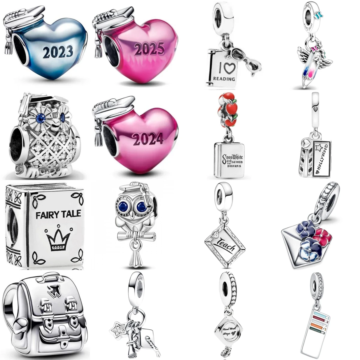 

New Fashion 925 Sterling Silver Schoolbag Graduation Cap Book Teacher Pendant Fit Original Charms Bracelet Women Jewelry Gift