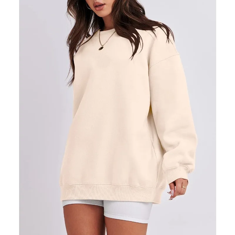 Women's Autumn/Winter Top Sweatshirt Pullover Solid Color Round Neck Long Sleeve Simple Comfortable Casual Soft Niche Versatile