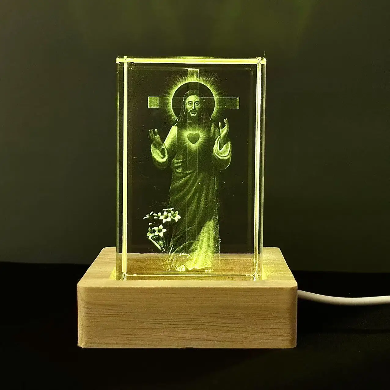 Jesus Cube Crystal LED Night Light Strip Base, Glass Decorative Gift, Suitable for Bedroom, Living Room, Birthday, Mother's Day, - view 4