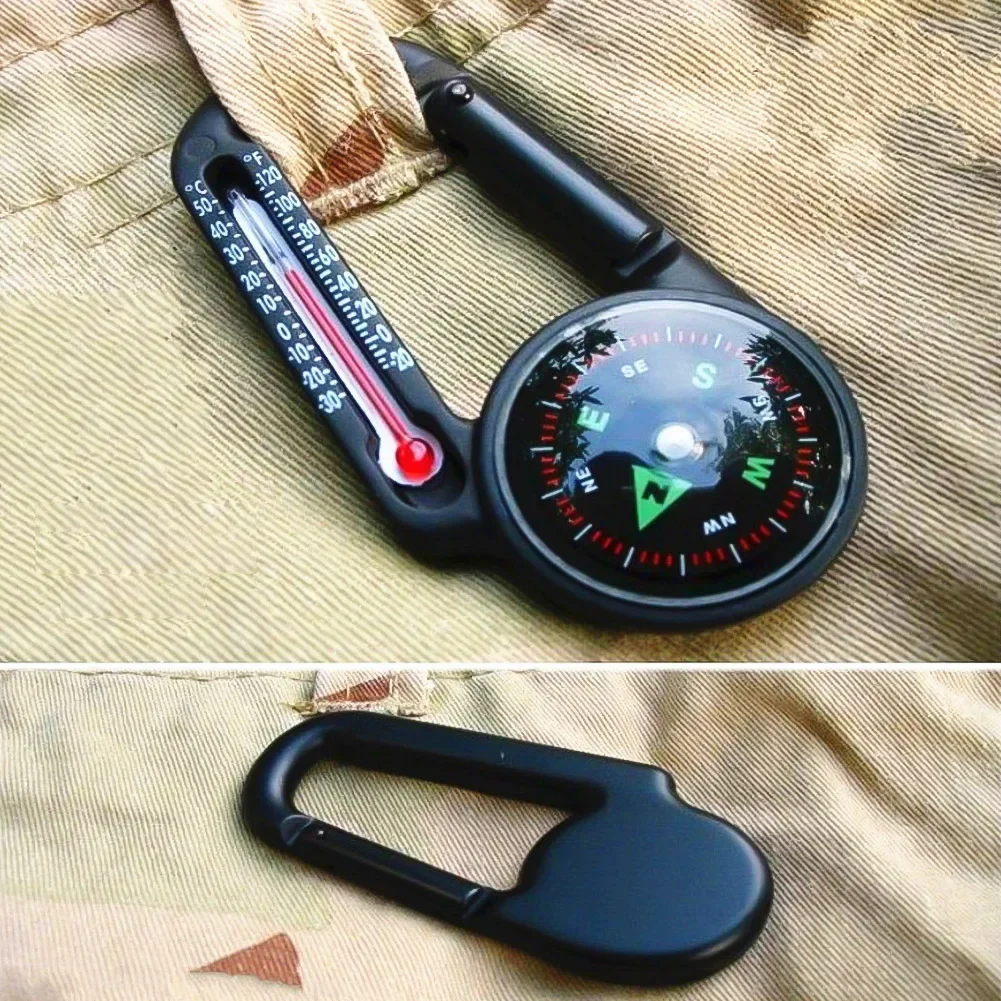 Mini Portable Compass and Thermometer Carabiner 2in1 for Hiking Backpacking Camping Accessory Emergency Survival Navigation Tool