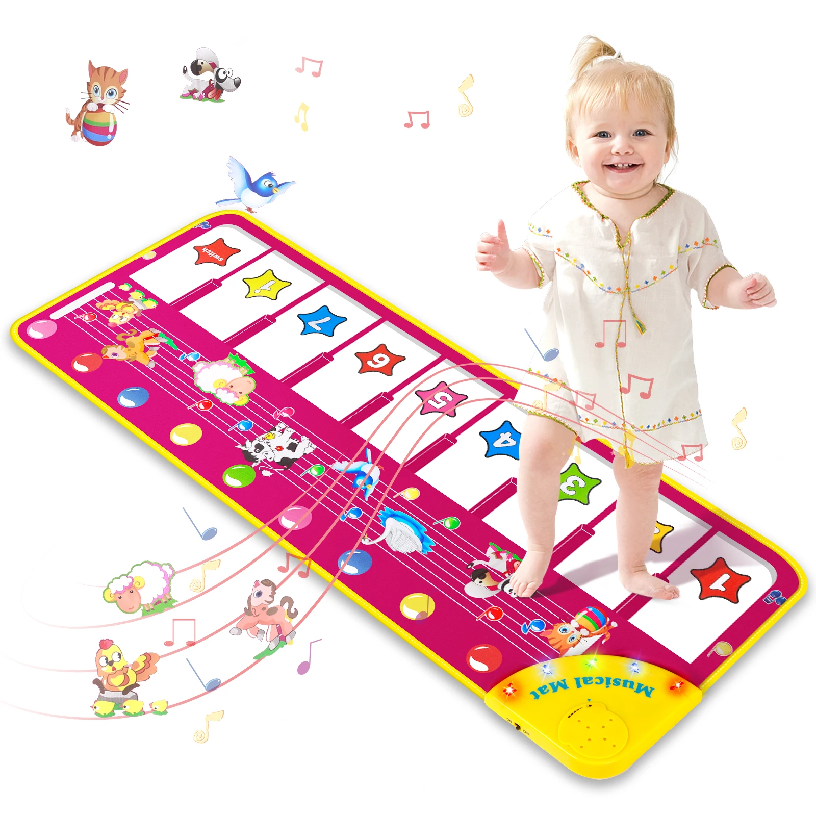 

39.5" Baby Piano Mat Musical Keyboard Floor Playmat Electronic Music Animal Touch Play Blanket Funny Xmas Gift Toy for Kids