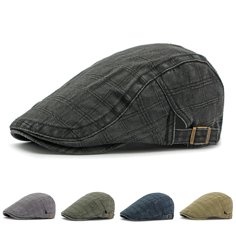 Casual Plaid Flat Peaked Caps For Men Solid Color Berets Hat Thin Spring Summer Herringbone Newsboy Cap Women Flat Ivy Hats