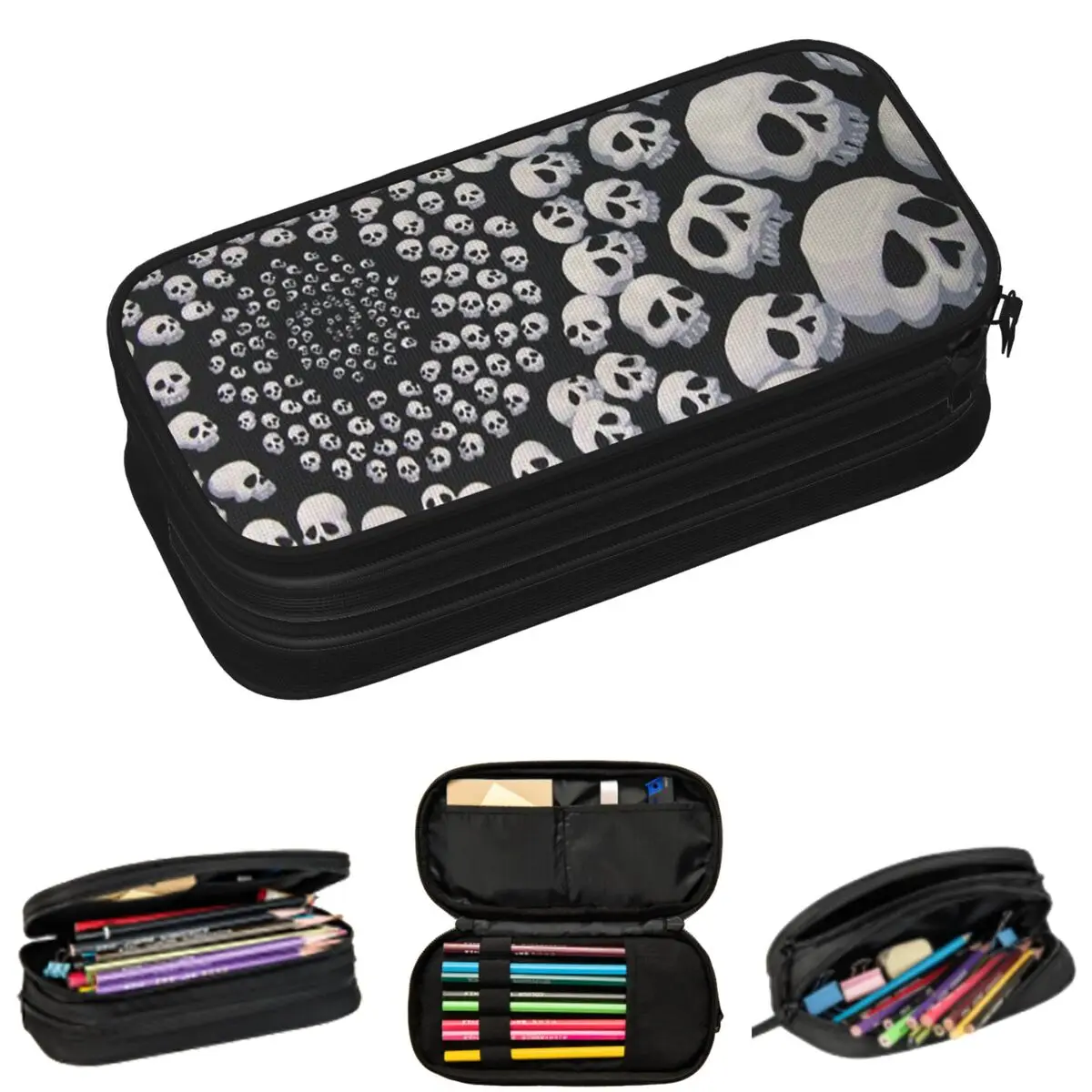 

Black And White Skull Pattern Pencil Cases for Student Gifts Pen Box Pencil Bag Large Capacity Pencil Pouch