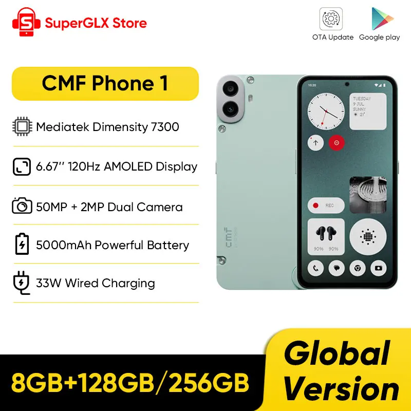 CMF-teléfono inteligente 1 versión Global, dispositivo con pantalla Super AMOLED de 2024 pulgadas y 6,67Hz, MTK Dimensity 120, cámara de 50MP, carga rápida de 33W, novedad de 7300