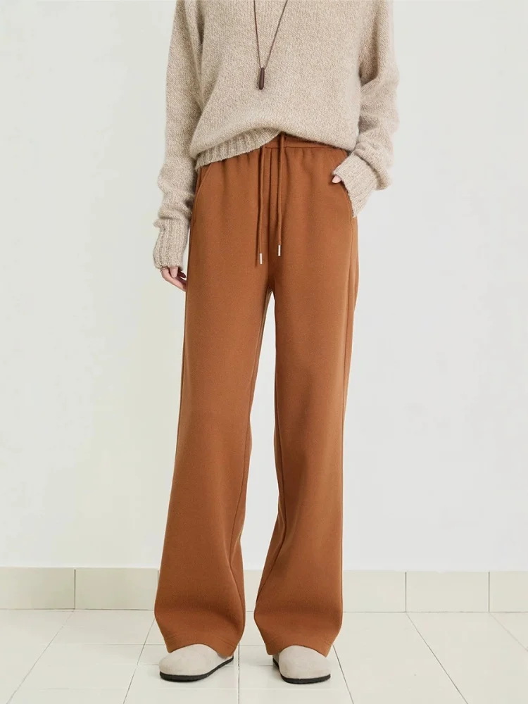 Birdtree, Silk Blended Solid Straight Pants, Women's Loose Drawstring Warmth Trousers, Elastic Waist, 2026 Autumn Pants P69630JF