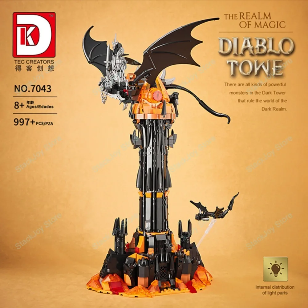 Deke 997 peças moc conjunto de construção de torre escura com dragão preto castelo gótico modelo de arquitetura tijolos diy para crianças presente de natal