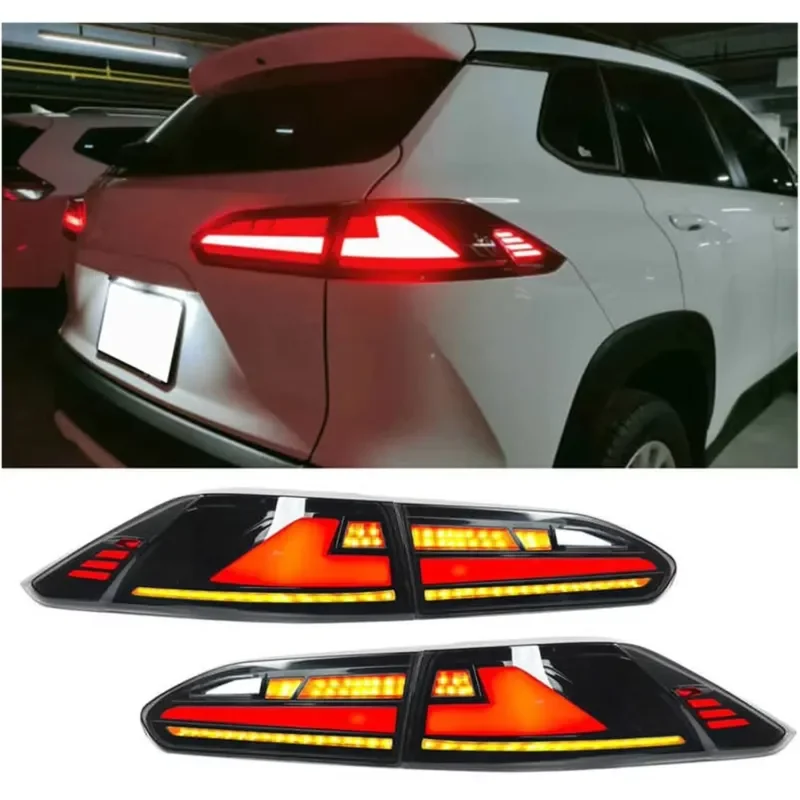 JC 1 Pair LED Tail Light for Corolla Cross 2020-2022 Start Animation Sequential Turn Signal (Red)