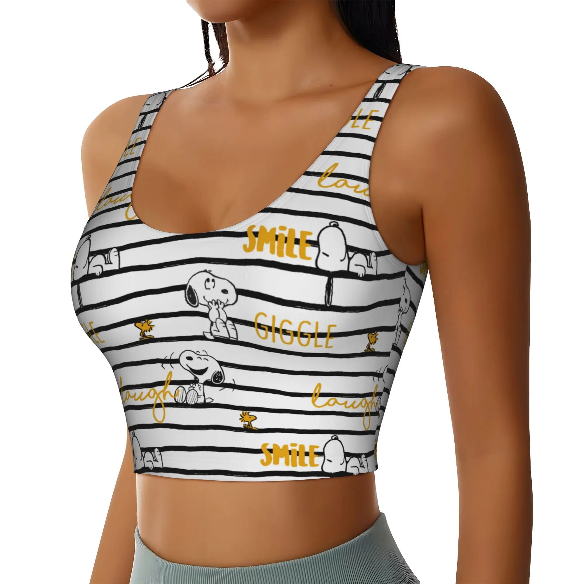 Custom S-snoopies Anime High Impact Sports Bras for Women Dog Cartoon Seamless Workout Running Crop Tank Tops