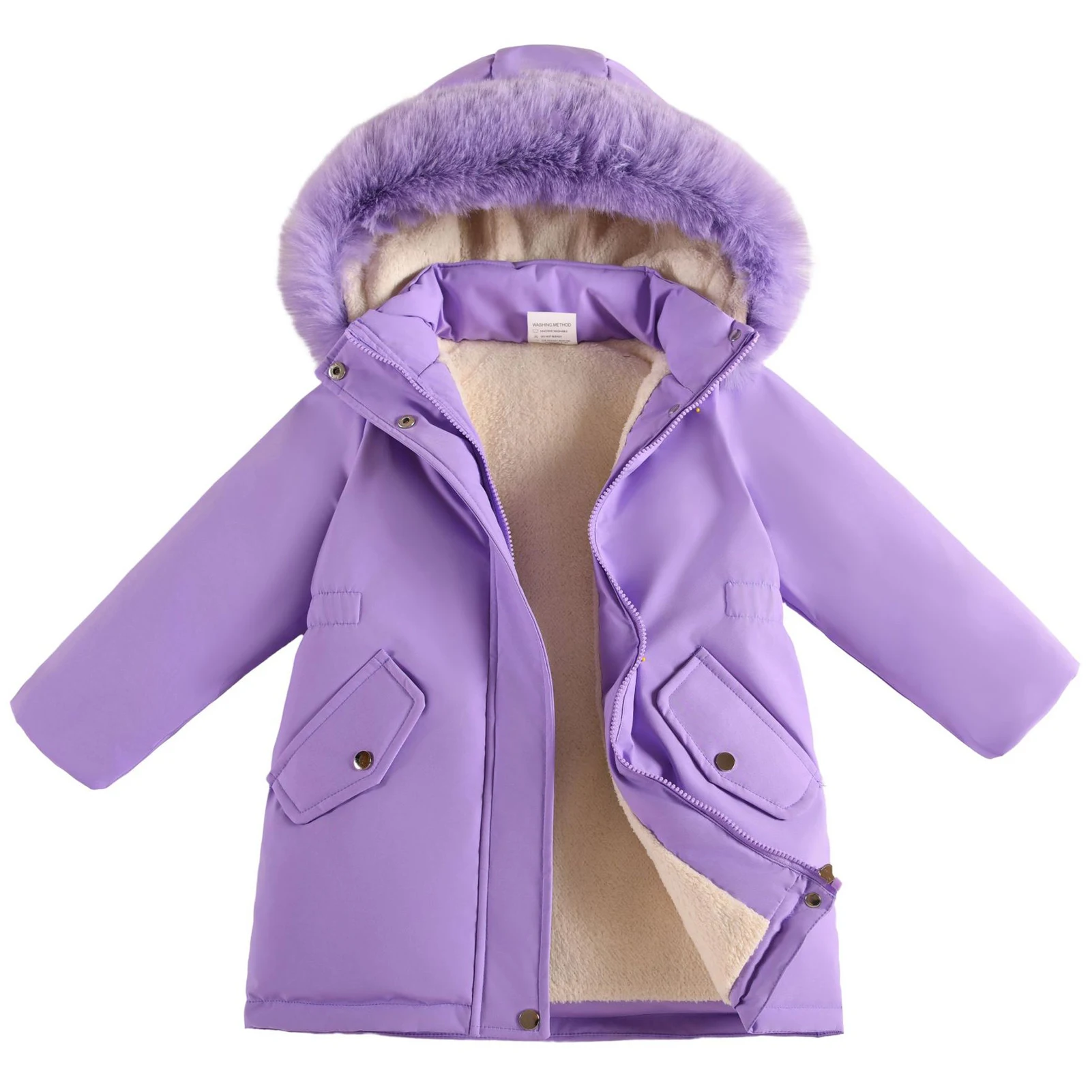 

Girls Thick Parka Long-Style Hooded Winter Jacket Cotton-Padded Kids Puffer Coat Children's Warm Overcoat Fleece Lining Outerwea