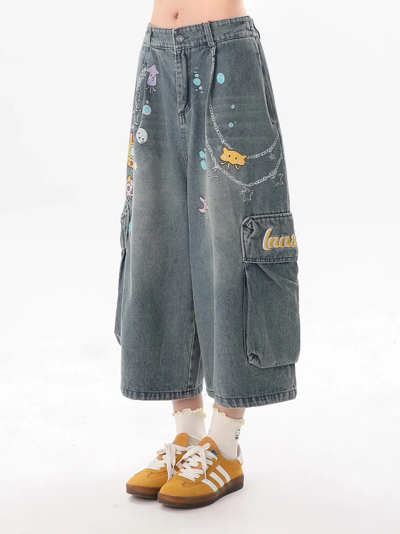 Y2K American Ins Slim Jeans larghi da donna Casual Fashion Street Basic Simple Jeans da donna Retro Blue Chicly Pantaloni a gamba larga Donna