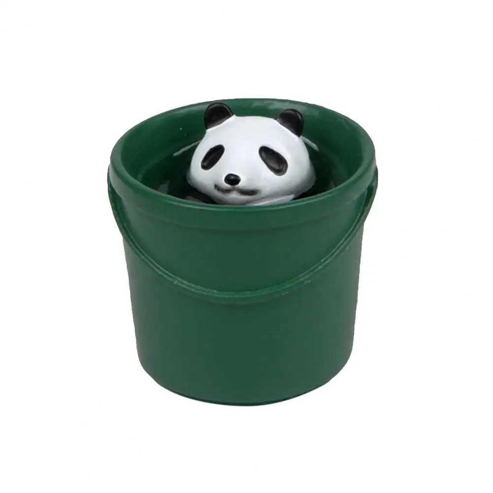 Green Bucket Panda Figurine Pvc Panda Figurine Resin Sitting Panda Figurine Charming Sculpture for Home Office Decor Desktop