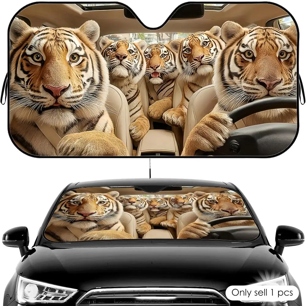 Funny Tiger Sun Visor Foldable Universal Car Windshield Sun Shade UV Protection Heat Insulation Foldable Cover