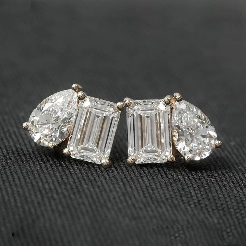 4 Karat Radiant-/Smaragd- und Birnenförmig geschliffene Moissanit-Ohrstecker mit Zertifikat, 2 Diamant-Ohrstecker für Damen, Hochzeit, S925 Silber Schmuck – Detail 9