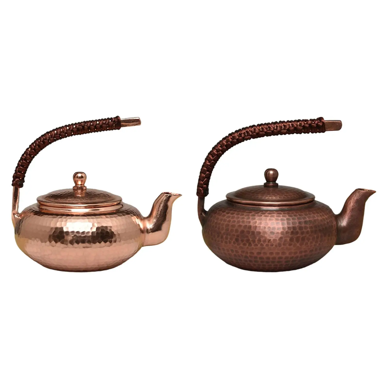 Pure Copper Teapot Half Moon Retro Wrapped Handle for Camping Home Kitchen