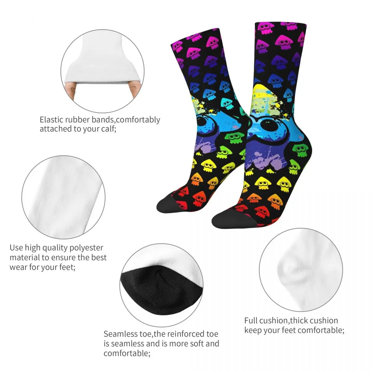 Regenboog Splatoon Kousen Video Game Design Grappige Sokken Winter Antislip Sokken Heren Outdoor Kwaliteit Sokken