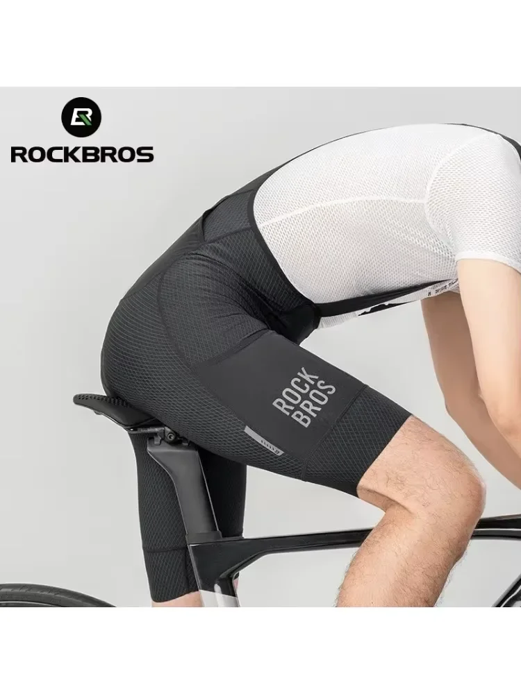 ROCKBROS Cycling Bib Shorts Classic Men Bike Pants Ciclismo Bicycle Shorts Pockets Outdoor Breathable Reflective Tights Shorts