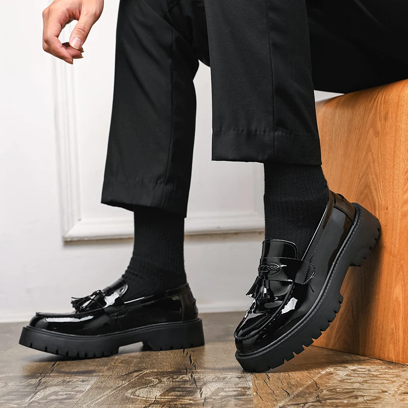 رجال الأعمال مهدب أحذية عادية لينة سوليد مريحة سميكة سوليد دائم المألوف المتسكعون أحذية العمل الرجال