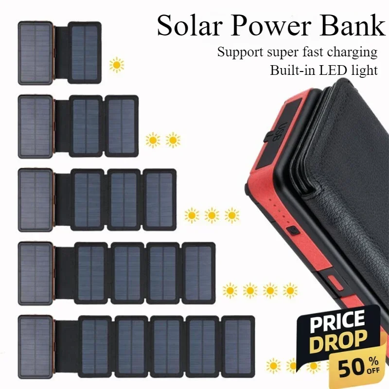 

Solar Power Bank 2USB Output Foldable Solar Panel Charger External Battery Supports Fast Charging of Multi-device Mobile Phones