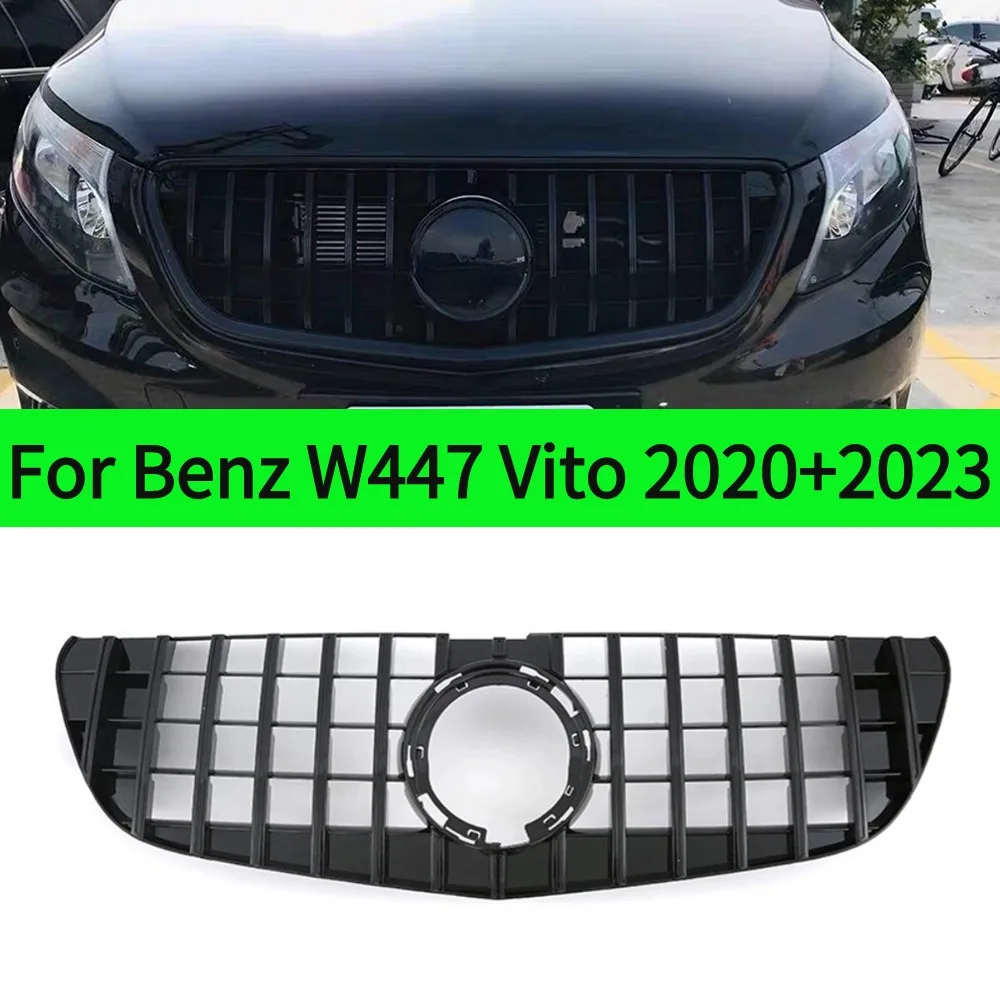 For Sport Mesh Front Bumper Grille Hood Grill Body Kit Trim Diamond Design for Mercedes W447 Benz Vito V-Class GT 2020-2023