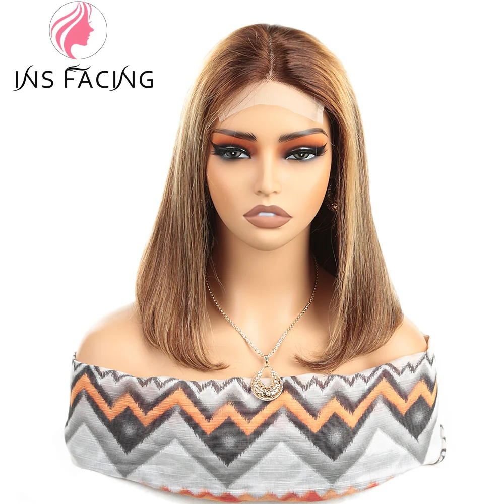 INS FACIN 4x4 4/27 Straight Lace Front Wigs Short Bob Human Hair 180% Density Wigs for Black Women Remy 100% Human Hair Wig