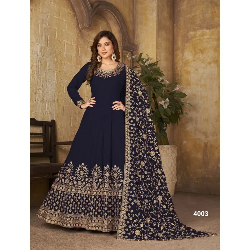 Faux Georgette Ready Made Anarkali Long Gown Traditional Women Heavy Worked Gown