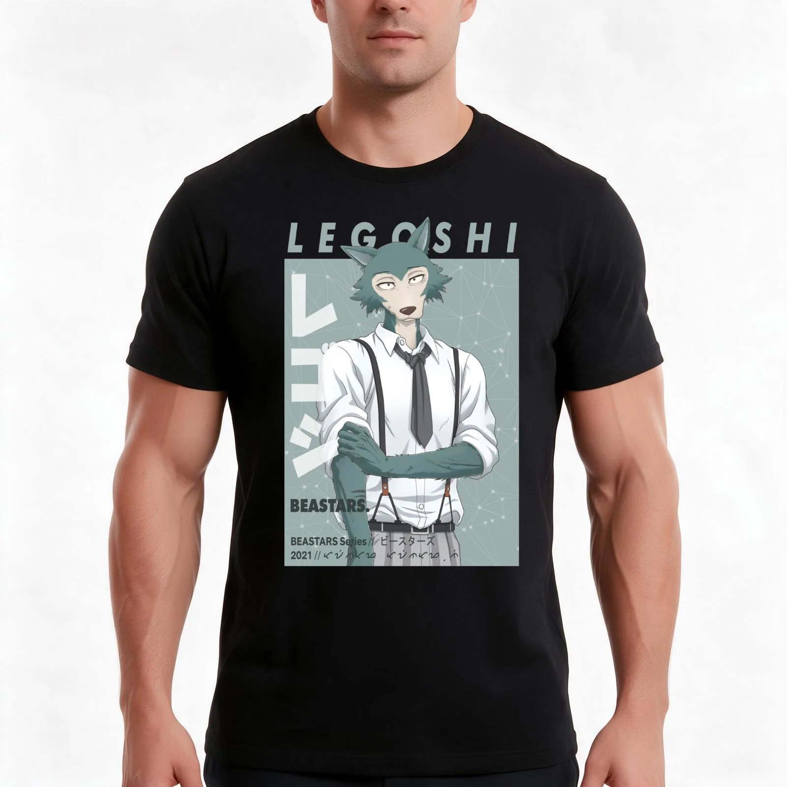 Wolf Legoshi T-Shirt, Summer Casual Cotton Tee, Oversized Streetwear Tops, Vintage Graphic Print, Loose Fit Short Sleeve