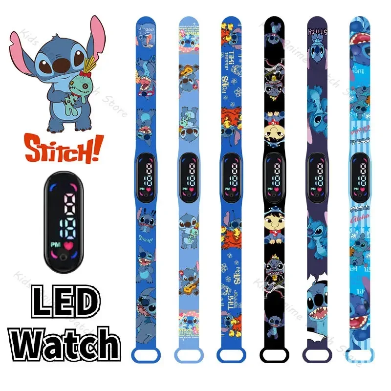 Disney Children\'s Watches Anime Figures Stitch LED Luminous Watch Touch Waterproof Electronic Sports Watch Kids Birthday Gift