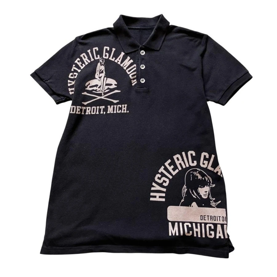 Hysteric Glamour „HYS GIRL“ Mehrfarbig Bedrucktes Poloshirt Schwarz Oversized Sommer Neu Damen Vintage Atmungsaktives T-Shirt Streetwear – Detail 2