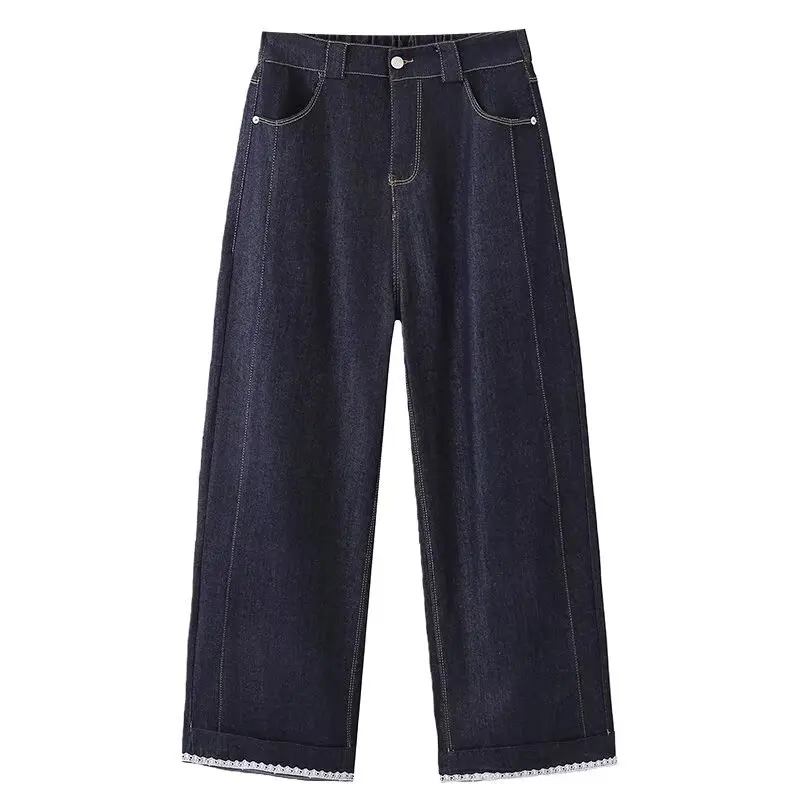 

XXXxXL Fashion Plus Size Woman Clothing Wide Leg Jeans 2026 Spring Versatile Lace Straight Pants 399