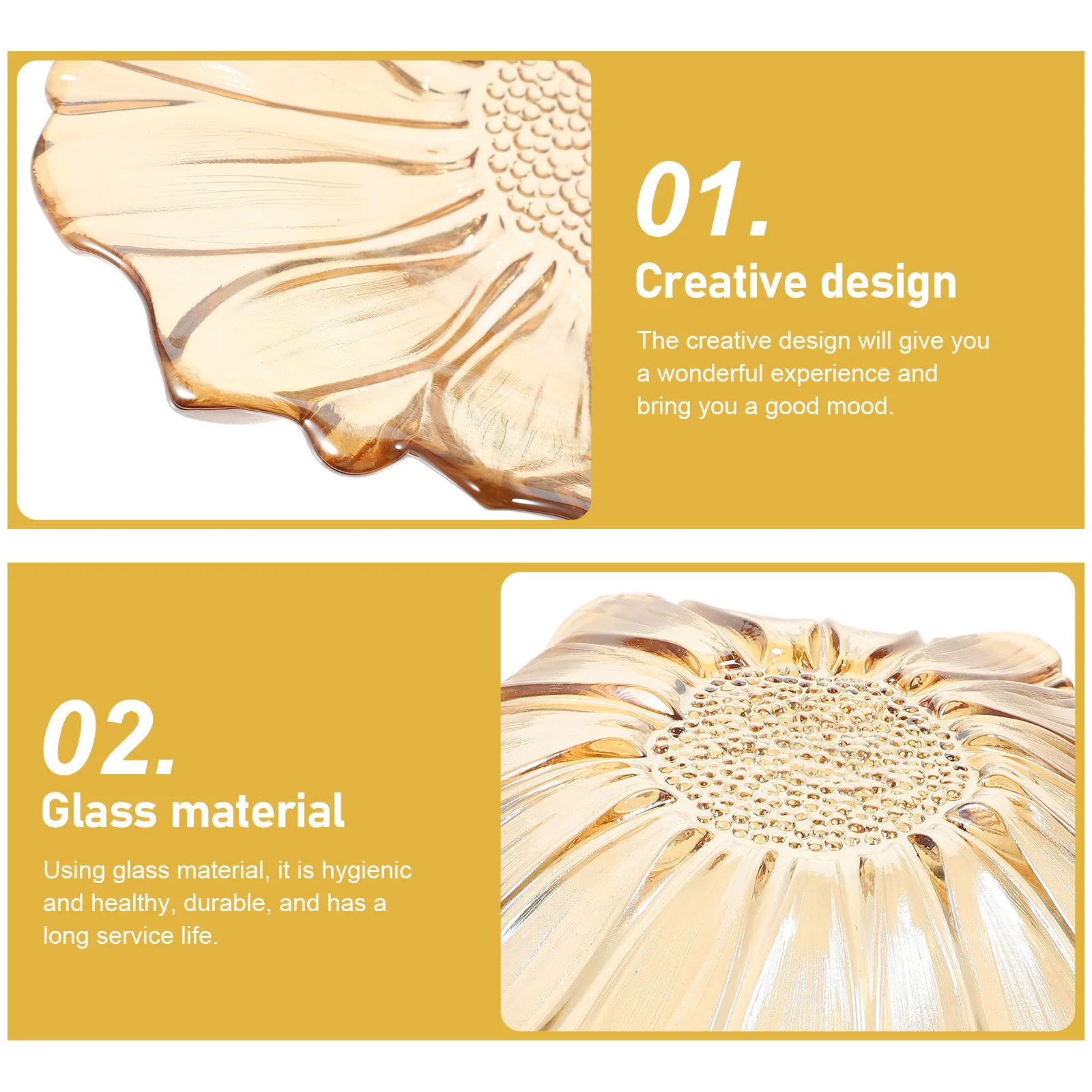 

Glass Fruit Plate Sunflower Design Decorative Storage Tray for Fruits Snacks Desserts Party Supplies Home Table