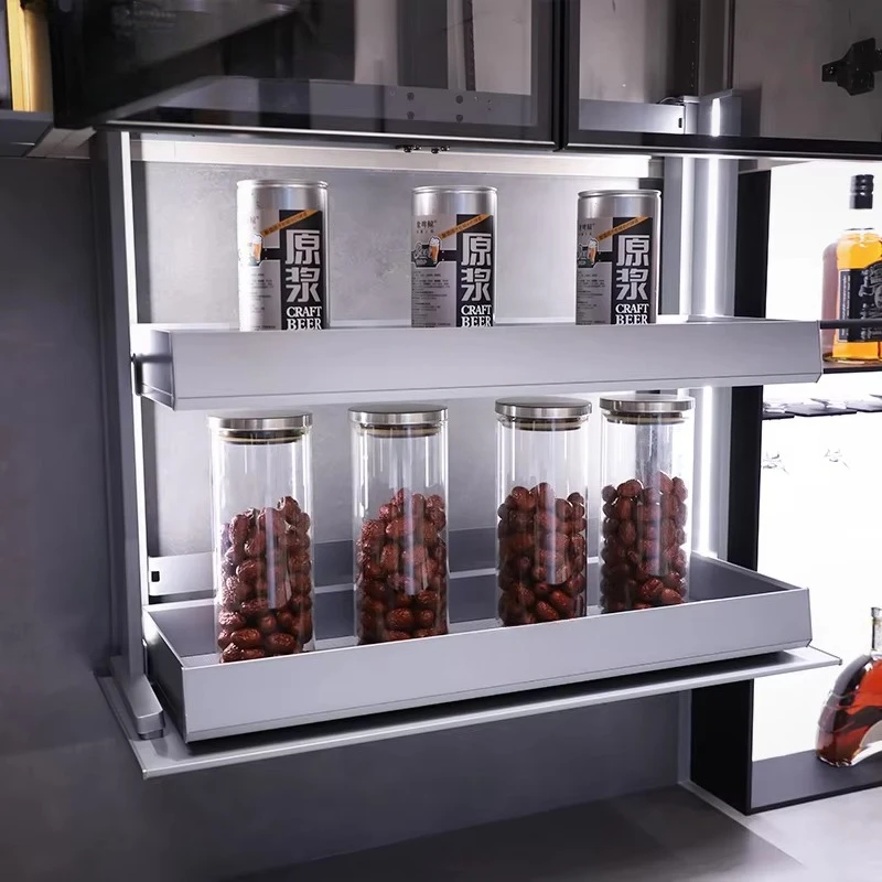 Vitafurni Modern Aluminum Smart Vertical Lift Electric 2-Tier Pull-Down Kitchen Cabinet Storage Organizer System