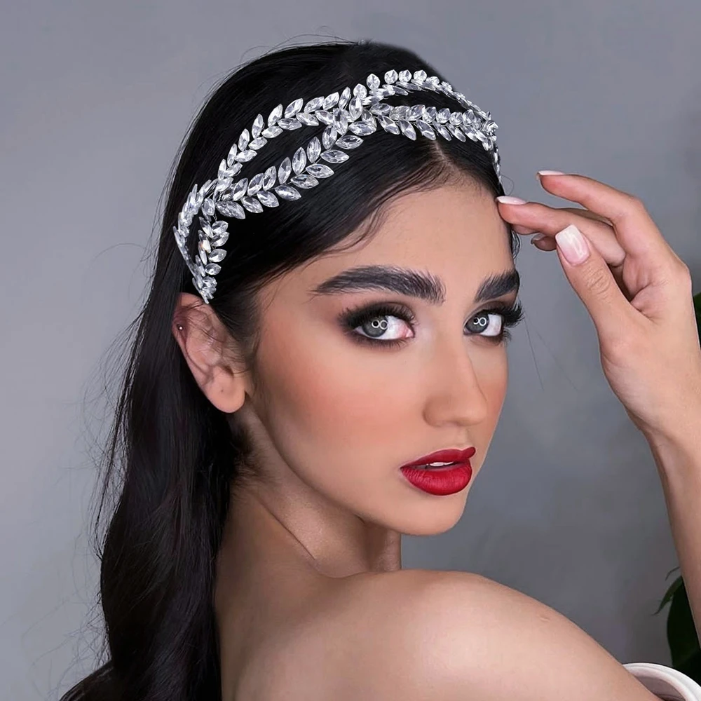 

DZ006 Wedding Headband Silver Plated Bridal Headpieces Cuban Rhinestone Hair Accessories Handmade Women Hair Jewelry