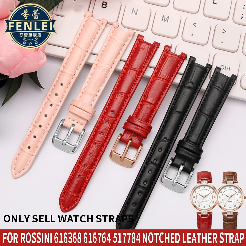 For Rossini 516752 616764 517784 5758G Notch Watch Chain Cowhide Leather Watchband Red Bracelet Men Women 14mm 16mm 18mm Strap