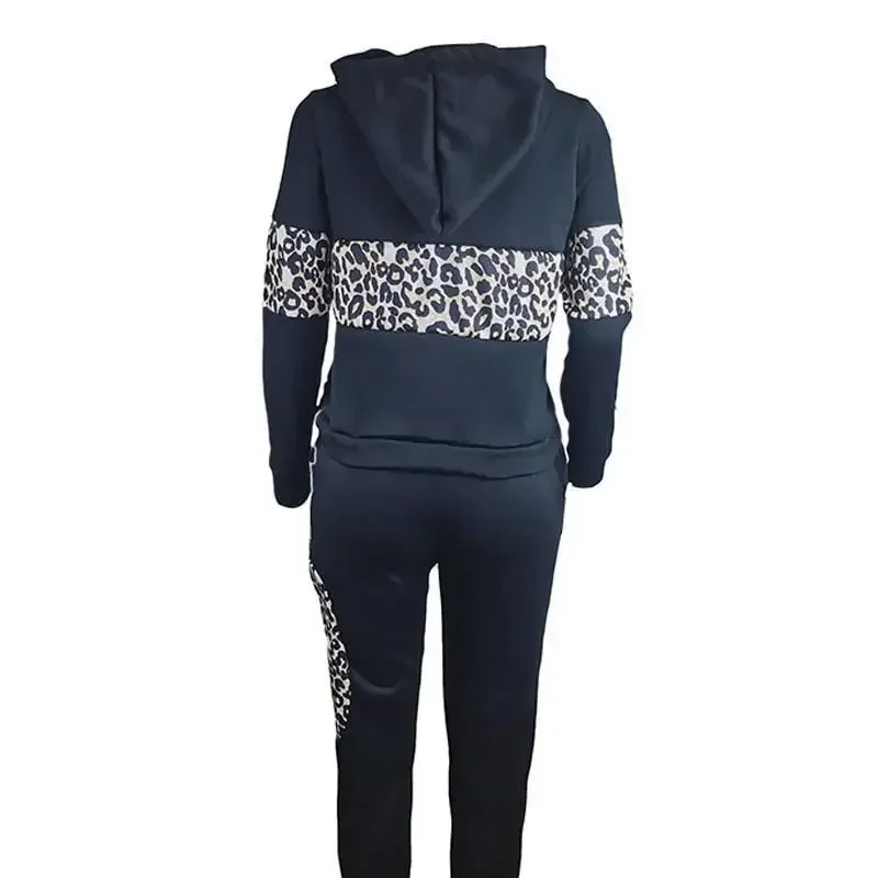 2024 Leopard Print Long Sleeve Hoodie & Pants Set Women Autumn Winter Sweartshirts High Waist Sweatpants