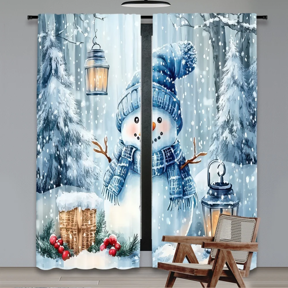 2pcs 2D flat printing Merry Christmas Party Curtains WinterGlow scopic and stylish 100% polyester fiber Party Decorations for
