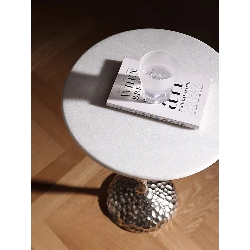 Light luxury India imported hammer pattern, aluminum marble small coffee table small round table