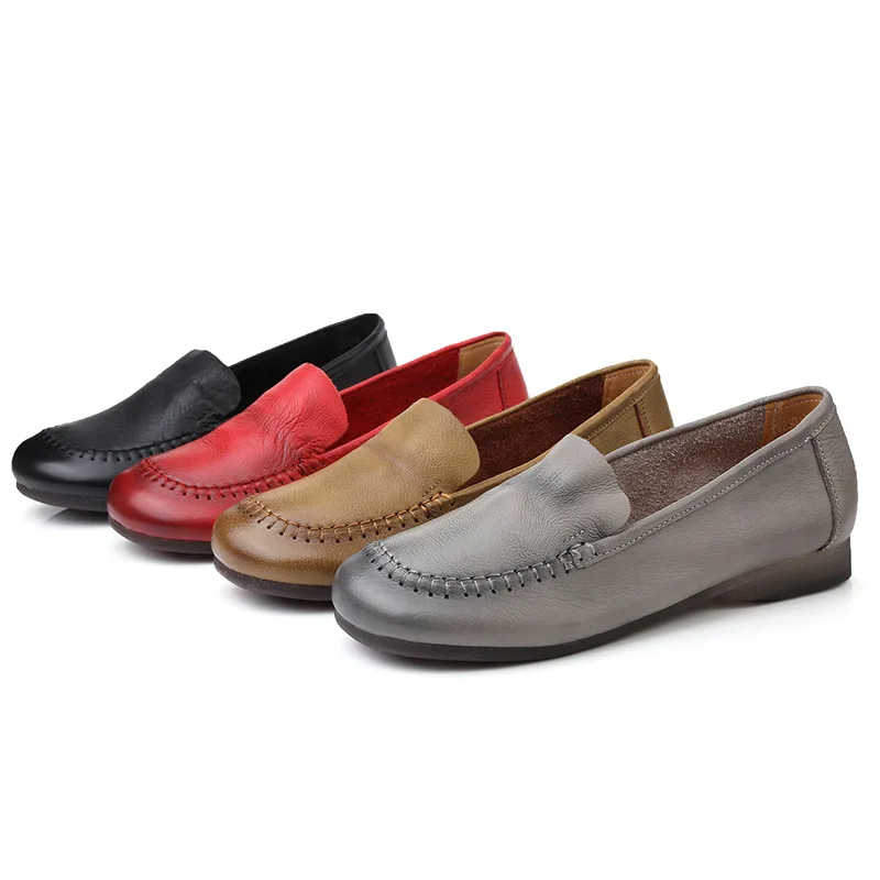 Premium Soft Real Leather Shoes Women Flat Shoes Shallow Mouth Soft Sole Pregnant Women Driving Work Comfort Shoes