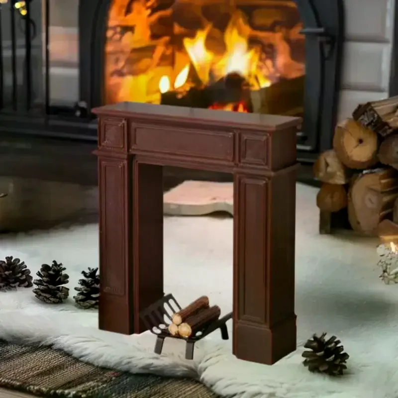 1 szt. Miniaturowe szafki do domku dla lalek w stylu europejskim; Amerykańskie meble w stylu vintage z kominkiem do przechowywania i dekoracji