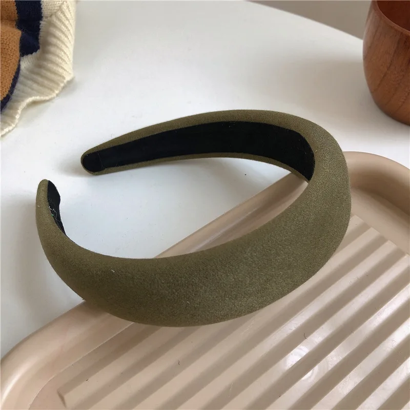 Dark Color Cotton Plaid Women Padded Hair Band Headwear Korea Thickened Classic Solid Color Dark Green Brown Headband Hair Hoops