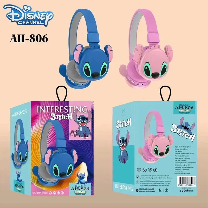 Disney Stitch Wireless Bluetooth Headphones AH-806 HIFI Stereo Sound Foldable Headsets with Mic Anime Cartoon Kids Birthday Gift