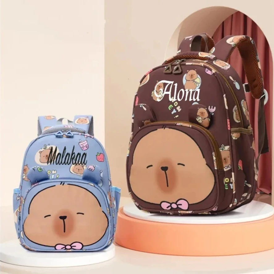 Personalized Name Cute Capybara Kids' Backpack Lightweight Waterproof Versatile Schoolbag, Ideal for Kindergarten Boys & Girls